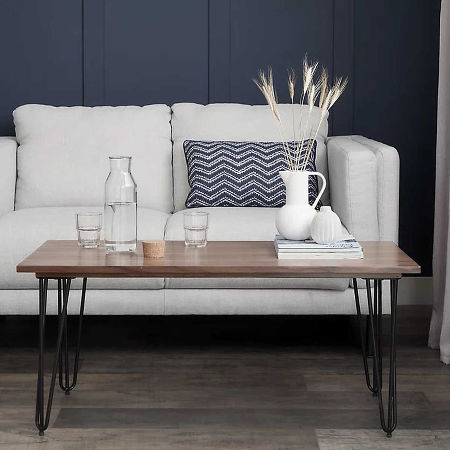 Coffee Table Rectangular Industrial Walnut Effect Indoor Modern H45 W100 D50cm - Image 3