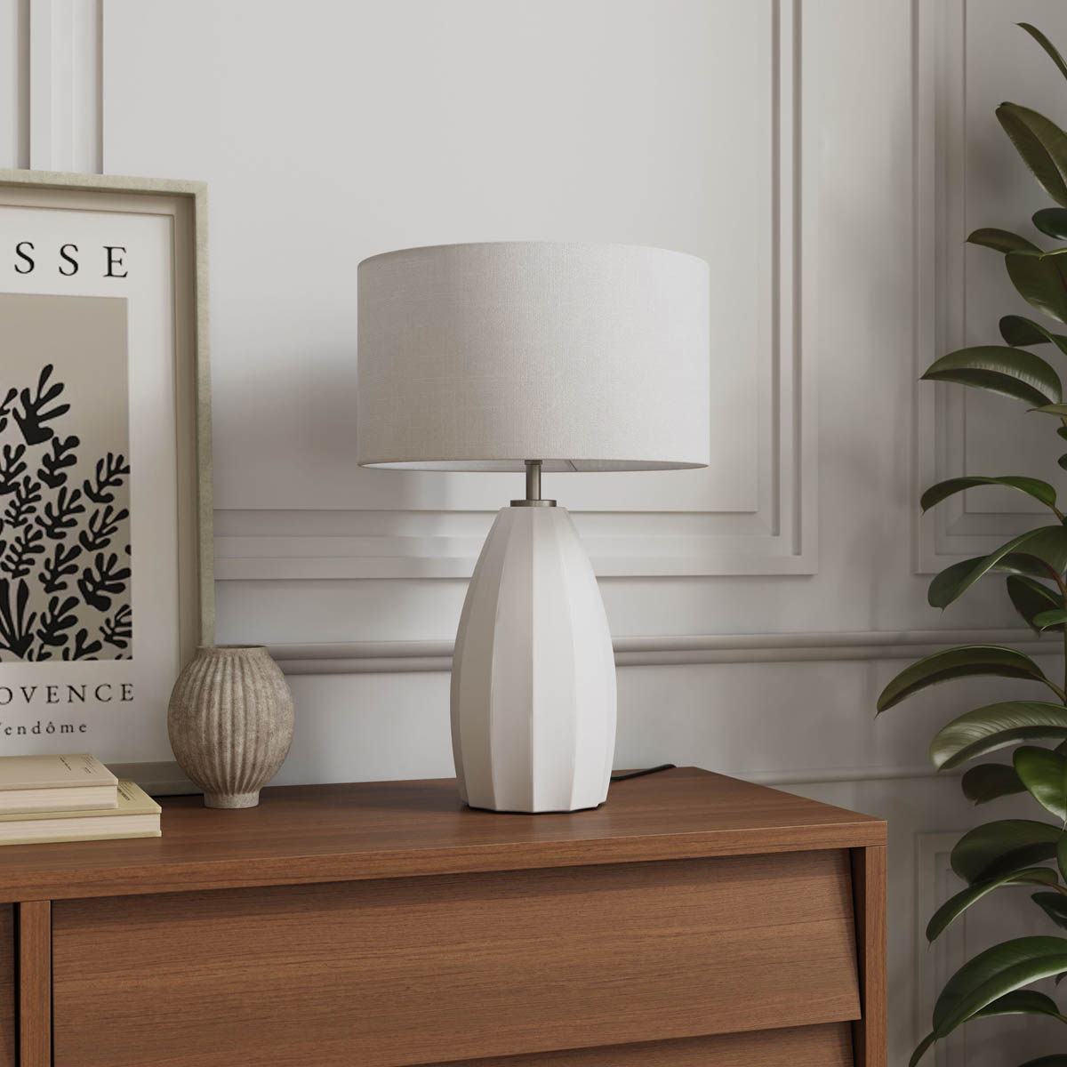 Table Lamp Cream Ceramic Base White Fabric Bedside Living Room Contemporary - Image 4