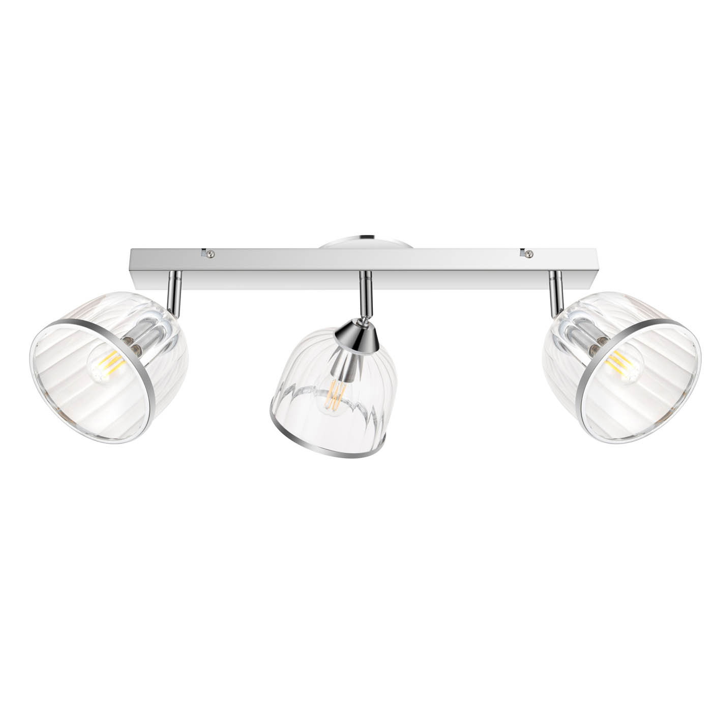 LED Ceiling Spot Light Bar 3 Wat Multi Arm Chrome Adjustable Heads Glass Shades - Image 1