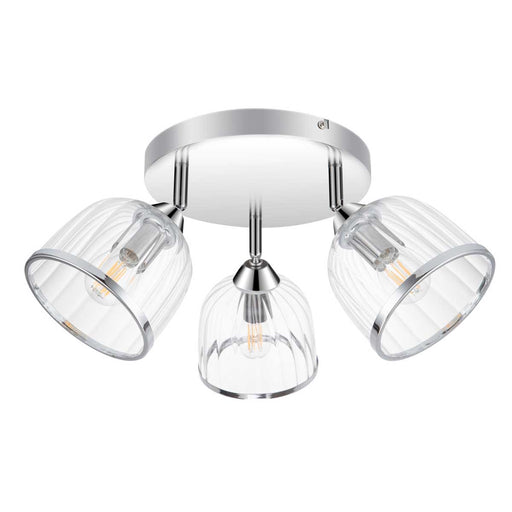 Ceiling Spotlight 3 Lamp LED Ribbed Glass Metal Chrome Effect Adjustable Modern - Image 1