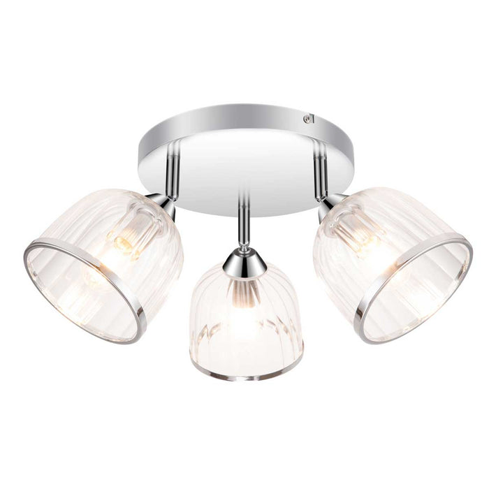 Ceiling Spotlight 3 Lamp LED Ribbed Glass Metal Chrome Effect Adjustable Modern - Image 3