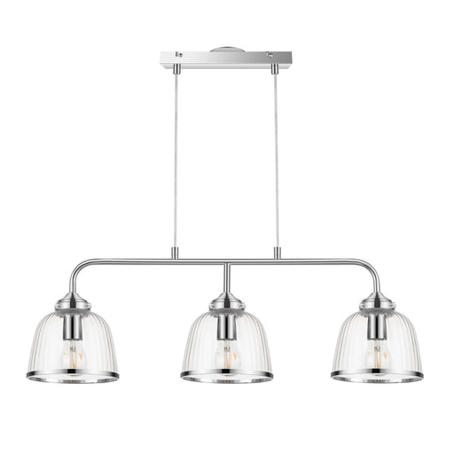 LED Pendant Ceiling Light Bar 3 Way Multi Arm Clear Glass Shades Chrome Modern - Image 1