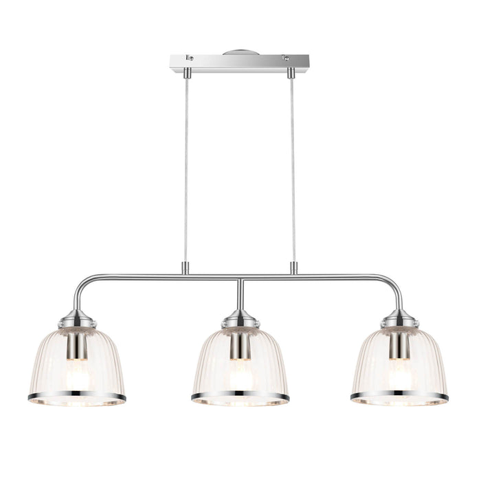 LED Pendant Ceiling Light Bar 3 Way Multi Arm Clear Glass Shades Chrome Modern - Image 3