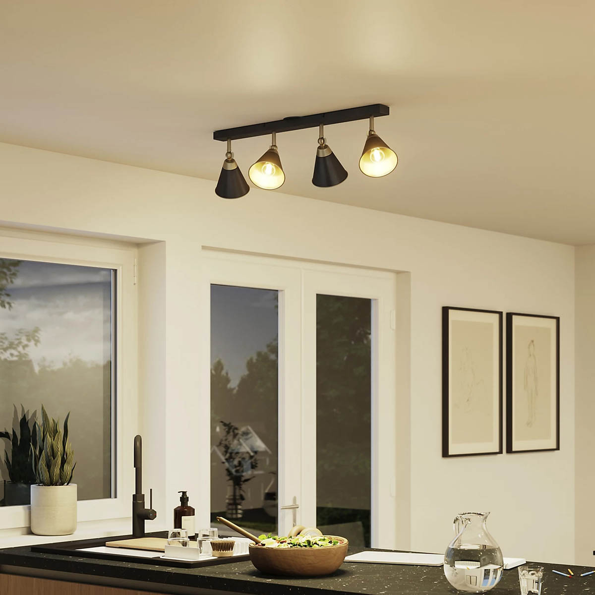 Ceiling Spot Light 4 Way Matt Antique Brass Effect Modern Kitchen Dining - Image 1