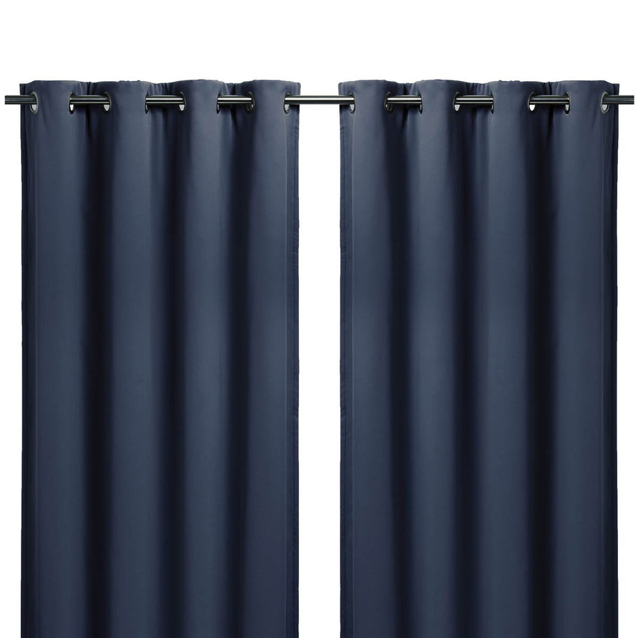 Eyelet Curtain Navy Plain Blackout Thermal Ready Made Ring Top Pair W228xL228cm - Image 2