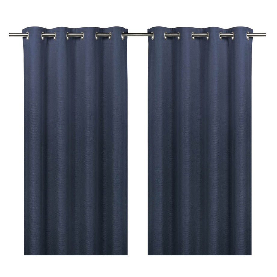 Pair Blackout Eyelet Curtains Navy Lined Ready Made Ring Top (W)167x(L)183cm - Image 1