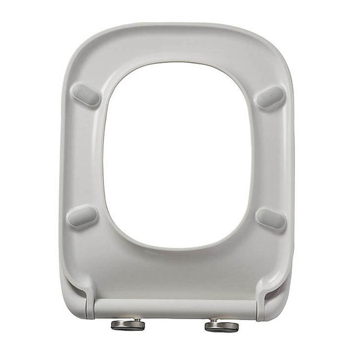 Toilet Seat WC White Gloss Soft Close Square Top Fix Stainless Steel Duroplast - Image 2