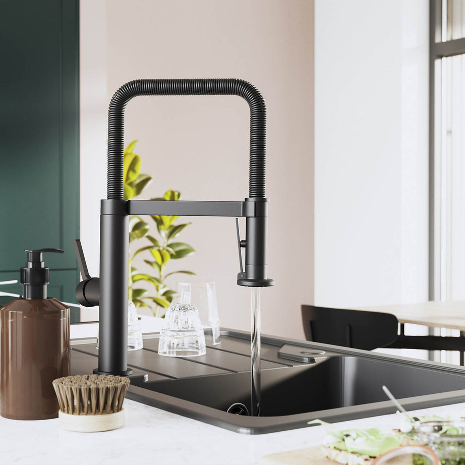 Kitchen Tap Mixer Graphite Single Lever Spring Neck Swivel Spout Modern Faucet - Image 4