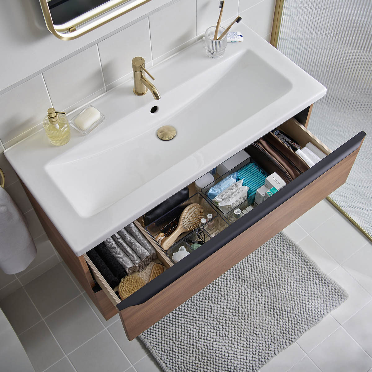 Bathroom Mixer Tap Basin Mono Satin Gold Effect Brass Round Clicker Waste - Image 4