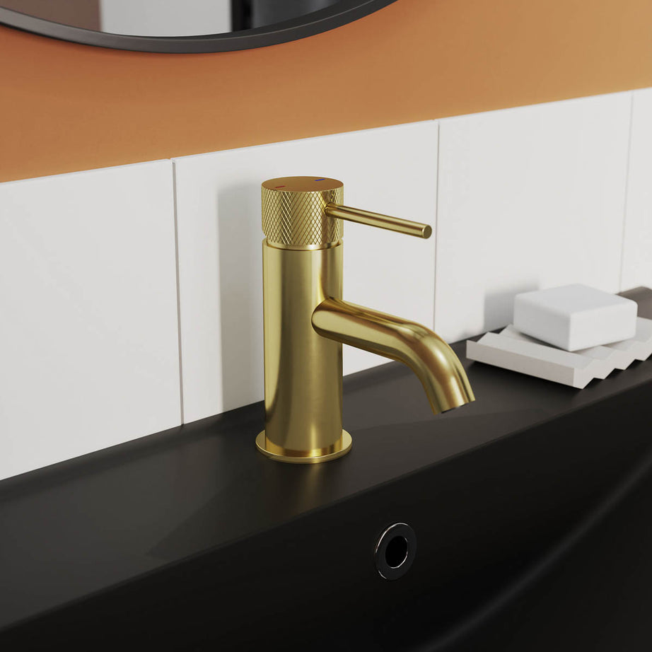 Bathroom Mixer Tap Basin Mono Satin Gold Effect Brass Round Clicker Waste - Image 5