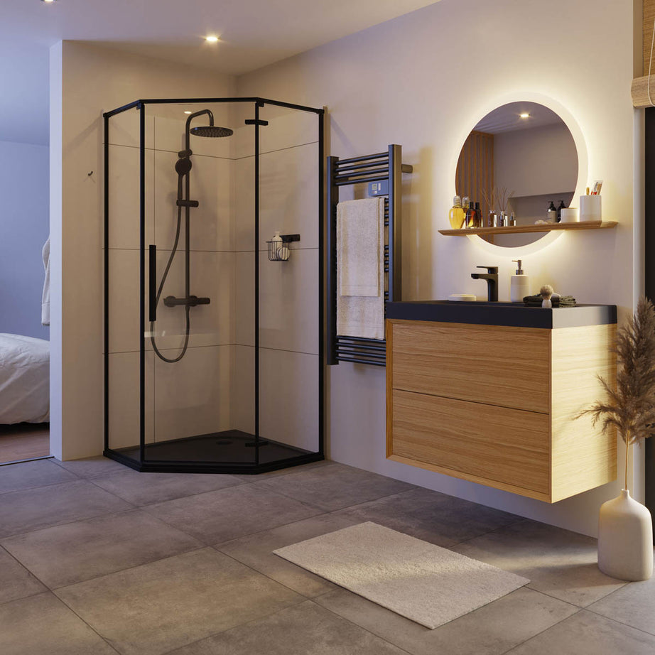 Avela Bathroom Mirror With Shelf Circular Wall-Mounted Illuminated (H)70 (W)80cm - Image 3