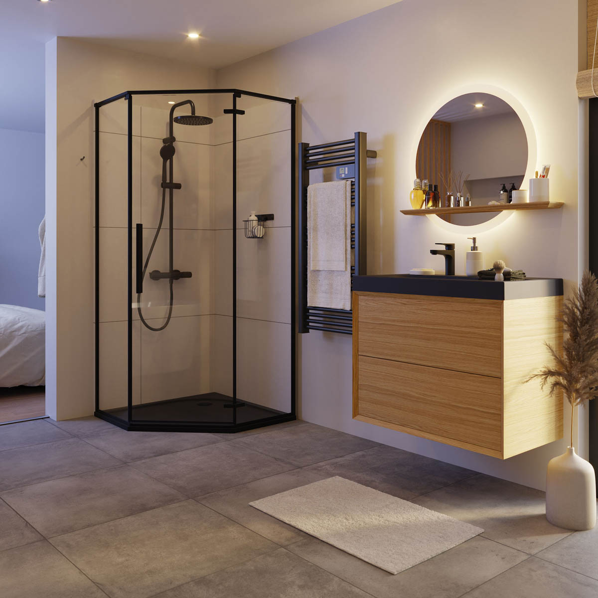 Avela Bathroom Mirror With Shelf Circular Wall-Mounted Illuminated (H)70 (W)80cm - Image 3