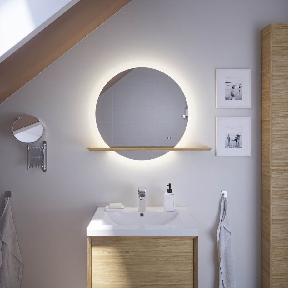 Avela Bathroom Mirror With Shelf Circular Wall-Mounted Illuminated (H)70 (W)80cm - Image 4