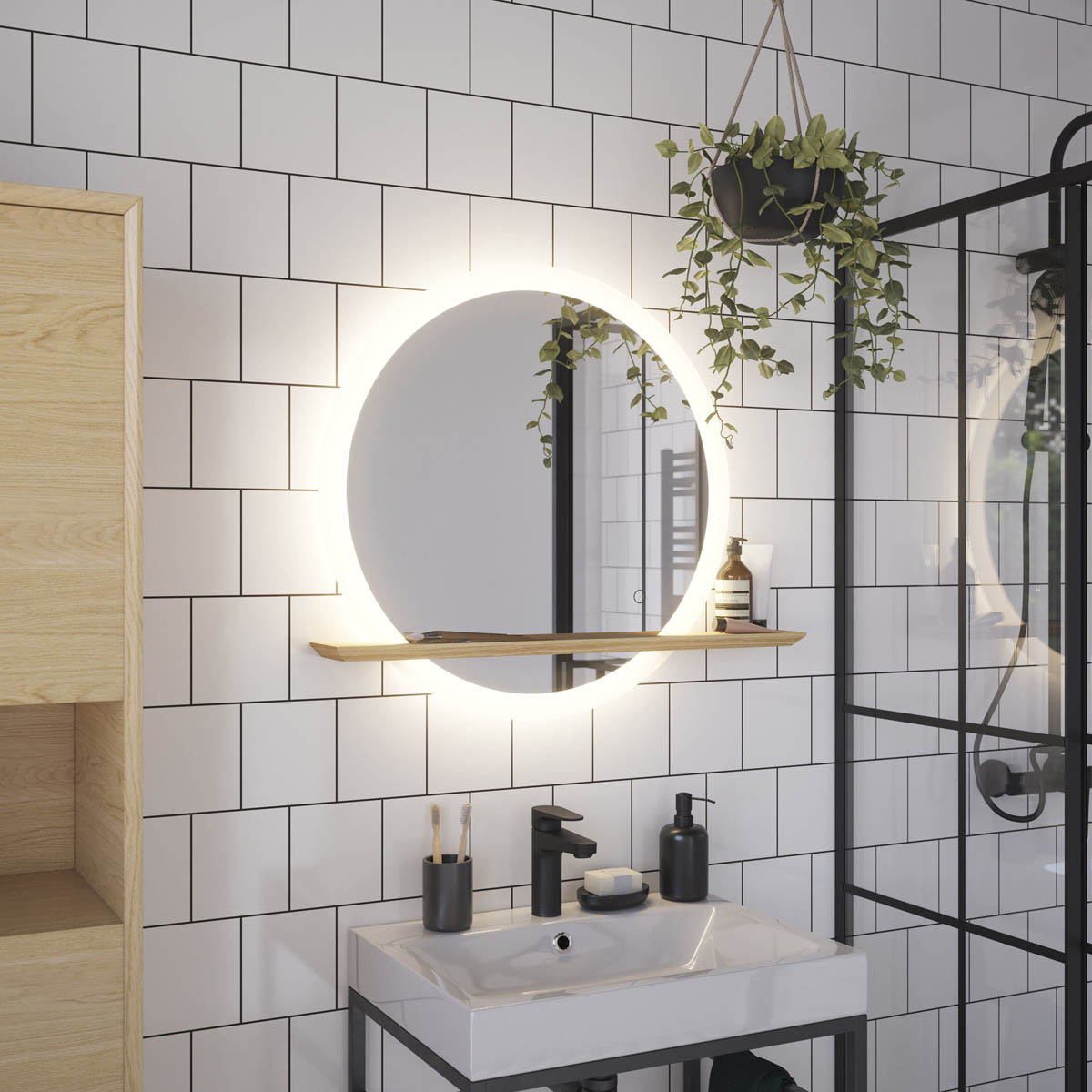 Avela Bathroom Mirror With Shelf Circular Wall-Mounted Illuminated (H)70 (W)80cm - Image 7