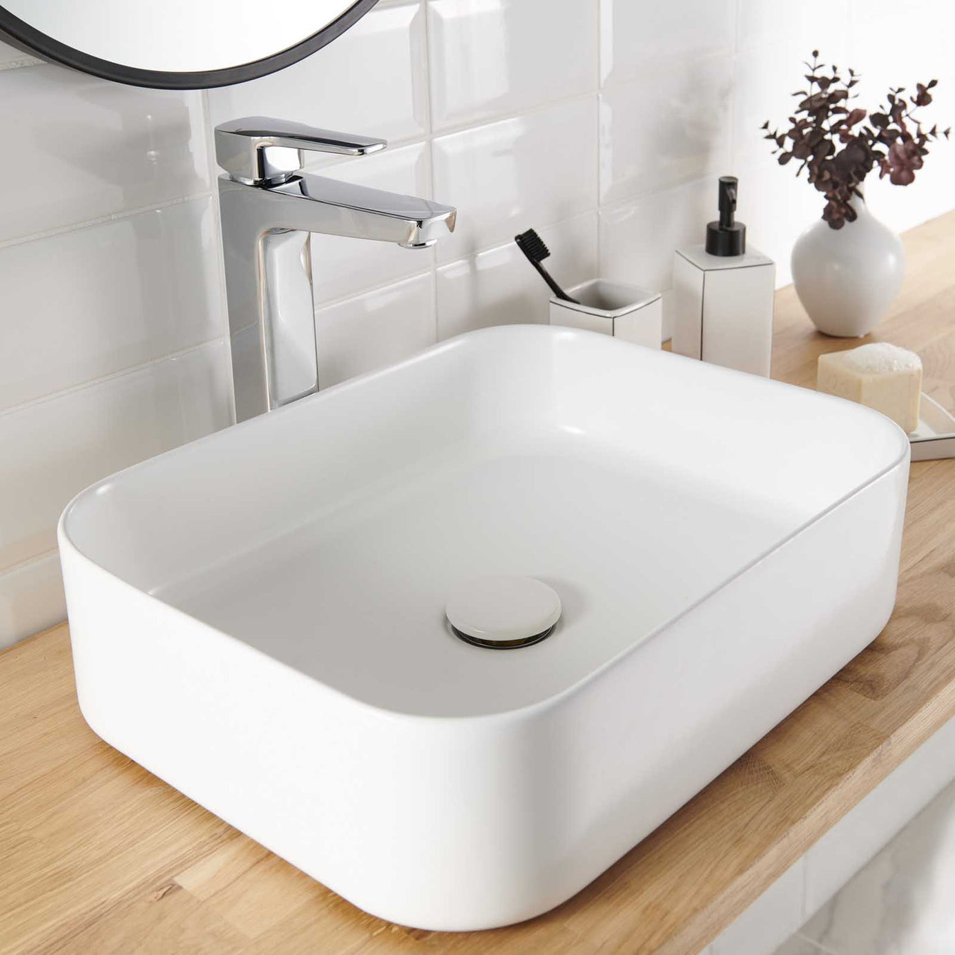GoodHome Tekapo Matt White Rectangular Counter top Basin (W)45cm - Image 1