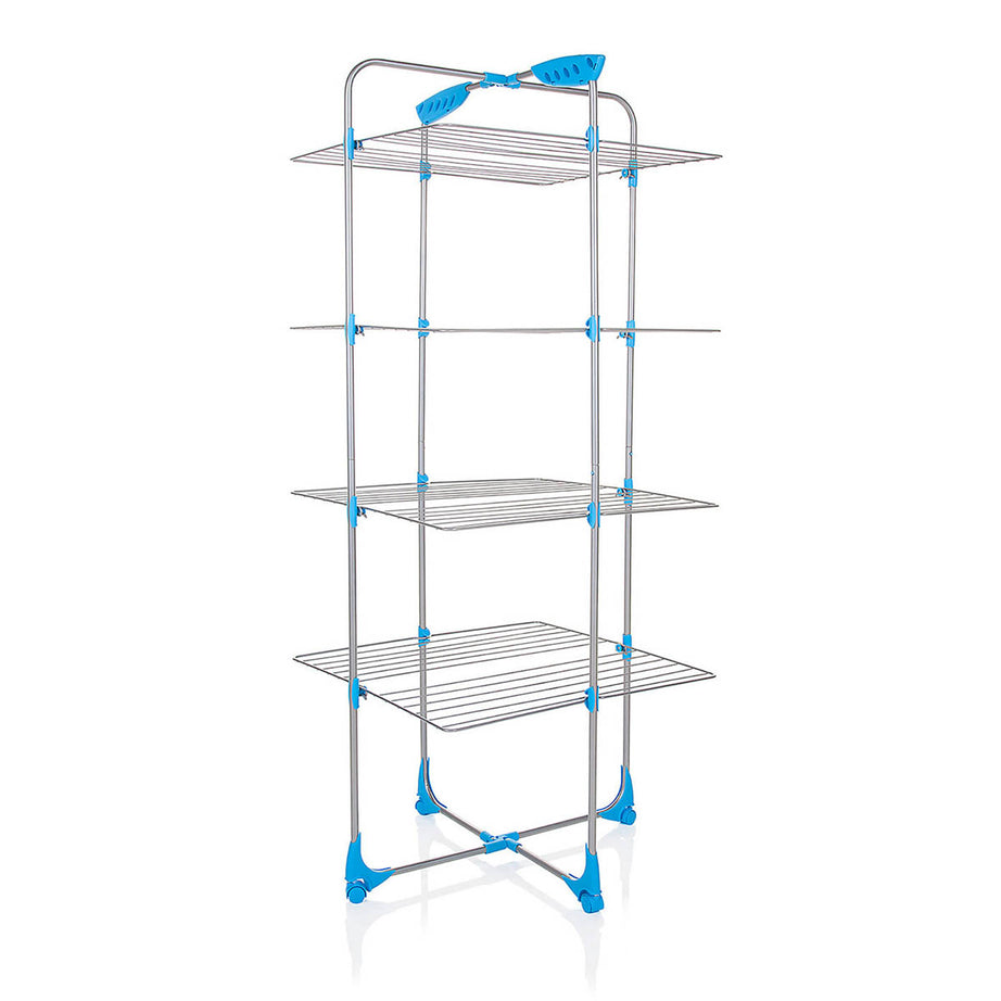 Clothes Airer Laundry Dryer Rack Indoor 3 Tier For Long Items Foldable Wheels - Image 1