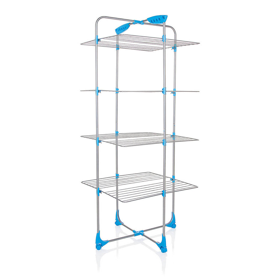 Clothes Airer Laundry Dryer Rack Indoor 4 Tier For Long Items Foldable Wheels - Image 1