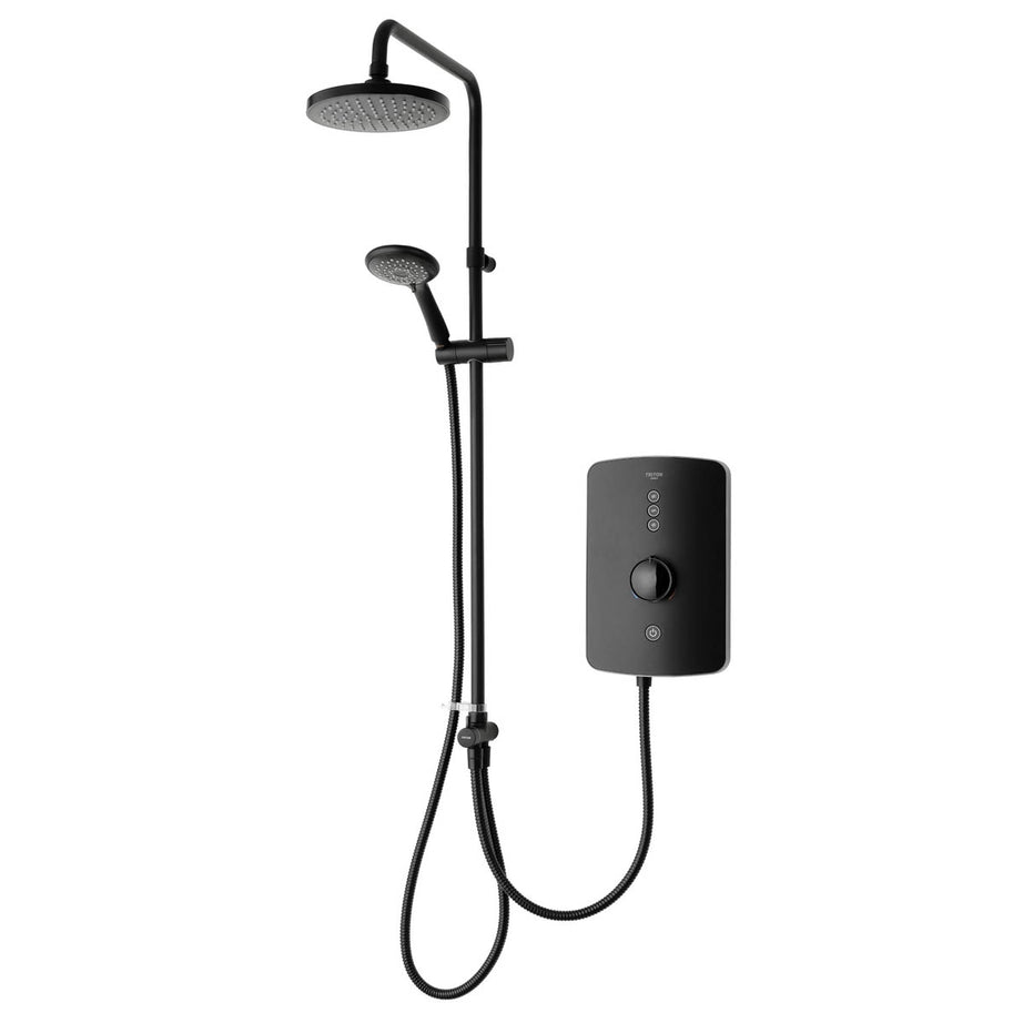 Triton Electric Shower Black Twin Head Steel Bathroom Round Modern 9.5kW - Image 1