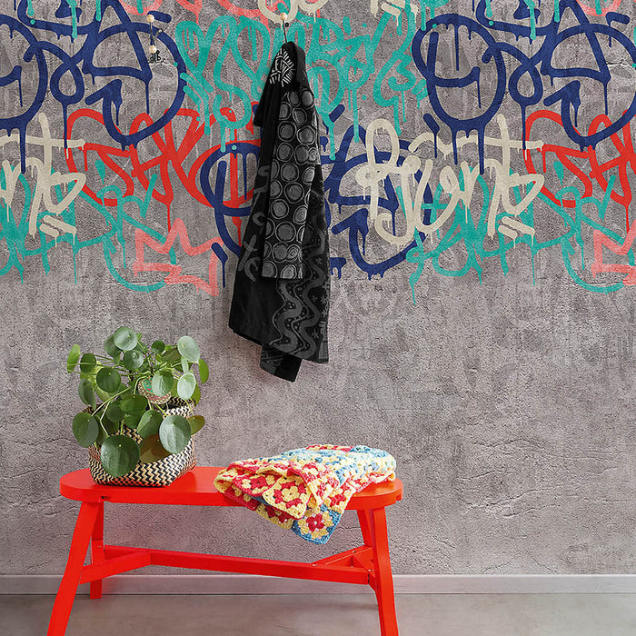 Wallpaper Mural Matt Grey Grafitti Concrete Effect Removable Washable 4.45m² - Image 3