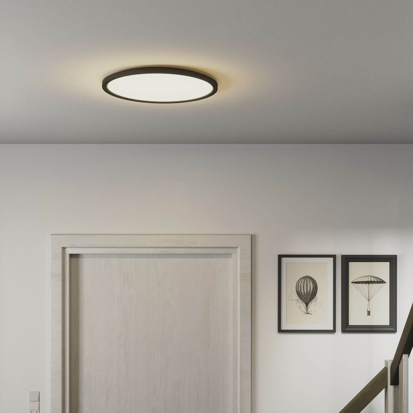 LED Ceiling Light Round Dimmable Matt Plastic Black Modern Hallway Bathroom - Image 2