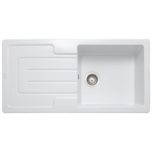 Kitchen Sink White Ceramic 1 Bowl Reversible Rectangular Waste 500 x 1000mm - Image 1