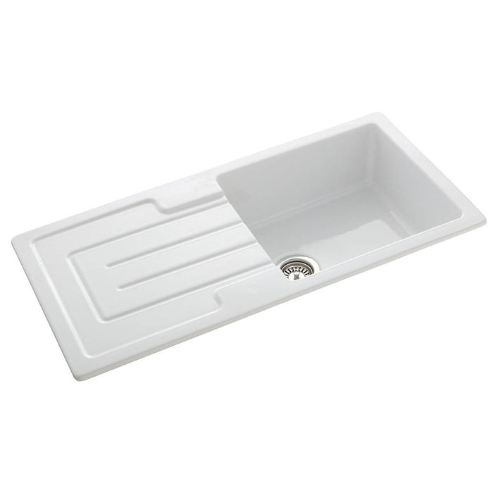 Kitchen Sink White Ceramic 1 Bowl Reversible Rectangular Waste 500 x 1000mm - Image 4