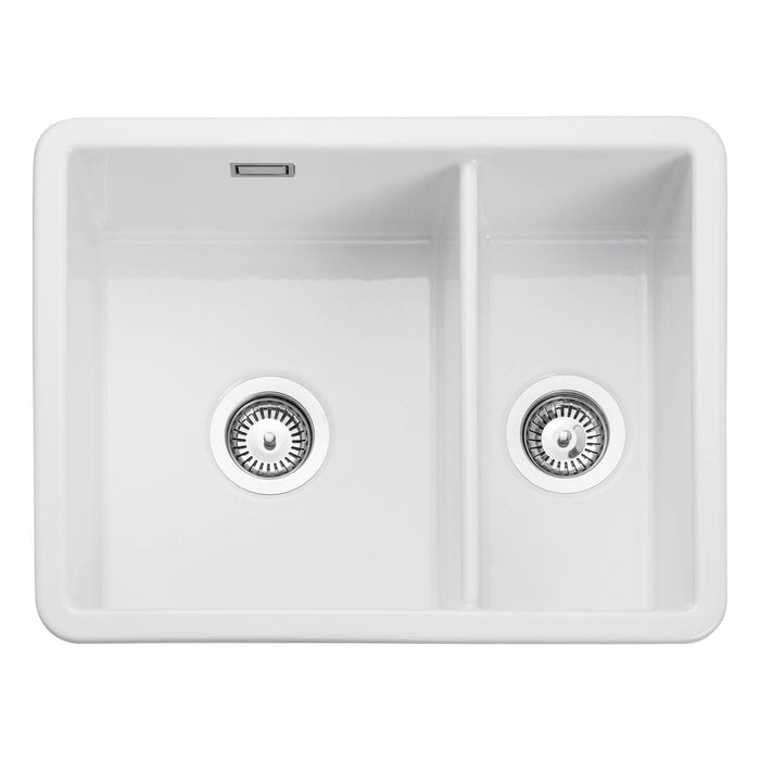 Kitchen Sink White Ceramic 1.5 Bowl Reversible Rectangular Waste Modern - Image 1