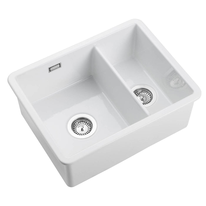 Kitchen Sink White Ceramic 1.5 Bowl Reversible Rectangular Waste Modern - Image 4