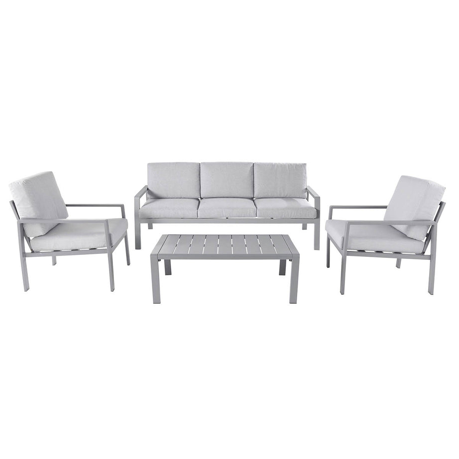 Outdoor Coffee Set 5 Seater Sofa Chair Table Steel Grey Garden Furniture - Image 2
