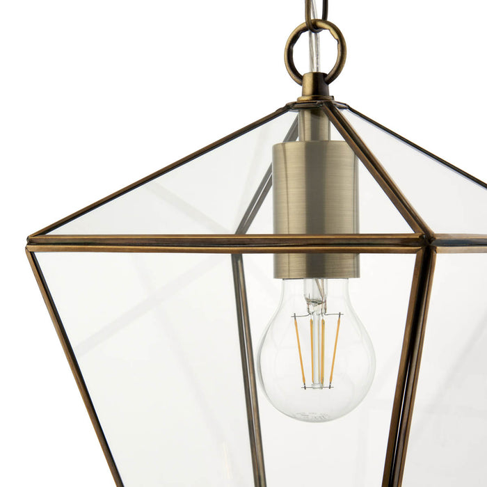 LED Pendant Ceiling Light Antique Brass Geo Glass Shade adjustable Drop Dia 21cm - Image 3