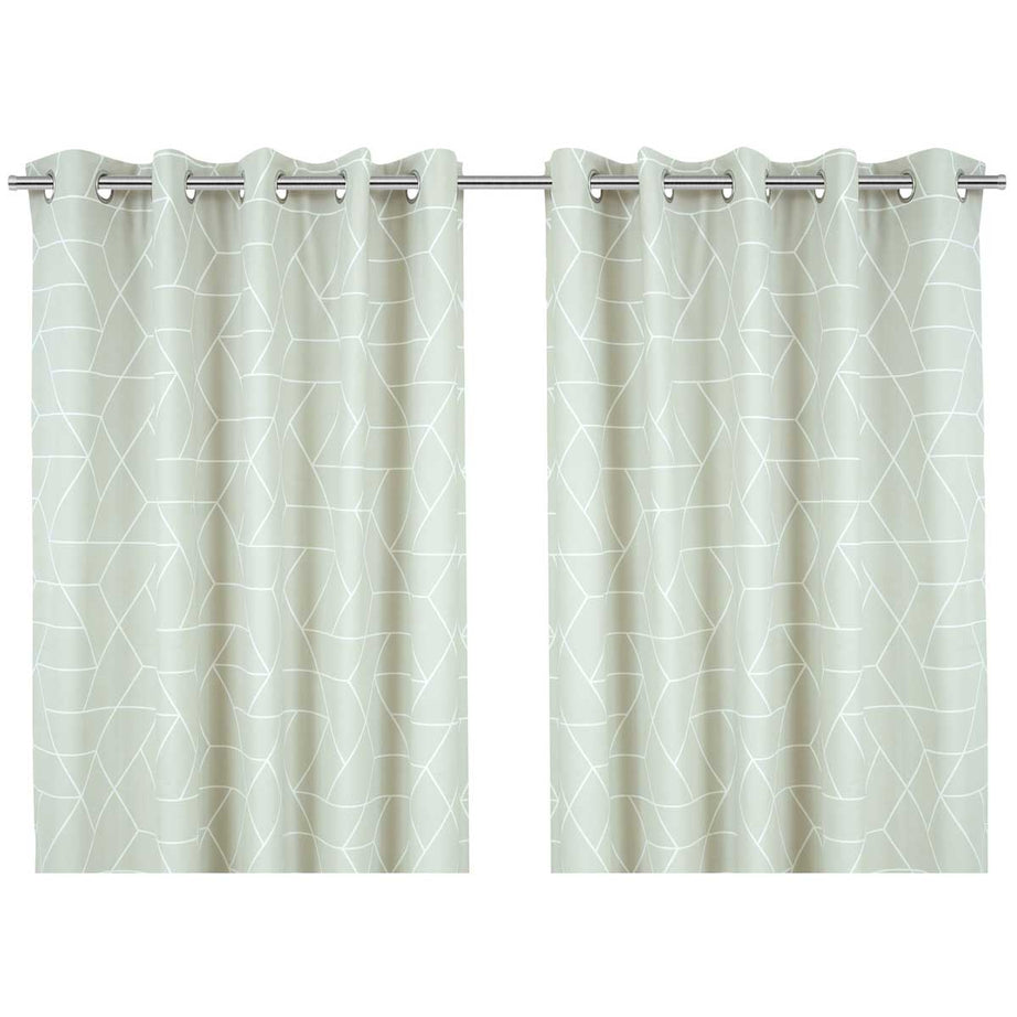 Eyelet Curtain Pair Light Grey Geo Cubes Lightweight Modern (W)228 (L)228cm, - Image 3