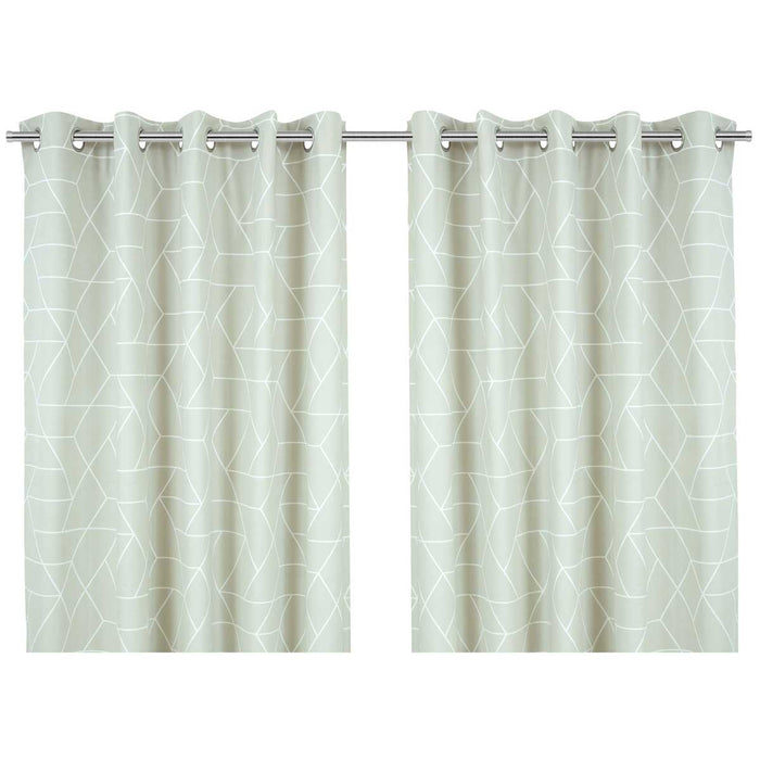 Eyelet Curtain Pair Light Grey Geo Cubes Lightweight Modern (W)228 (L)228cm, - Image 3