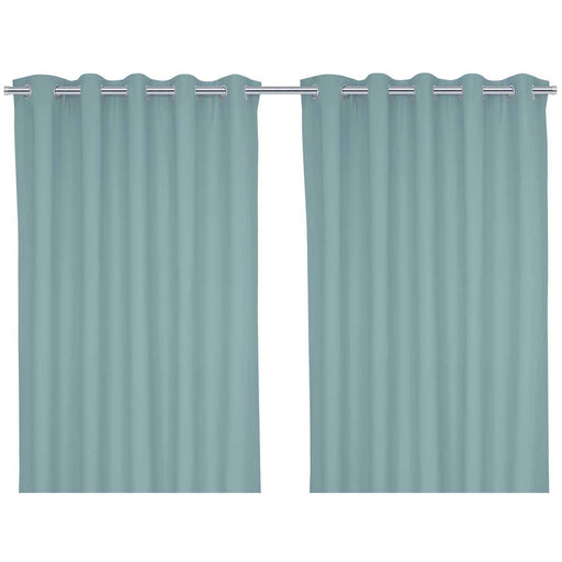 Eyelet Curtain Pair Light Blue Solid Dyed Lined Cotton Modern (W)228 (L)228cm - Image 1