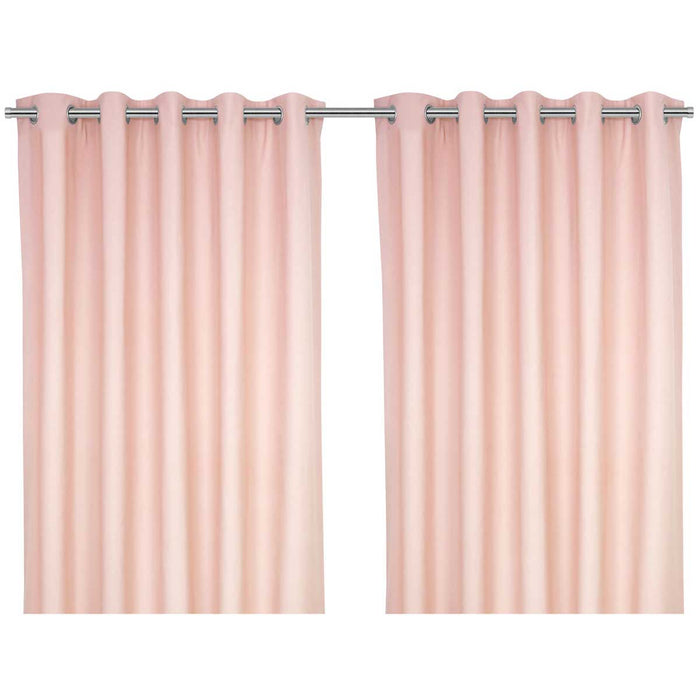 Eyelet Curtain Pair Lined Pink Solid Dyed Light Weight Cotton (W)228 (L)228cm - Image 1