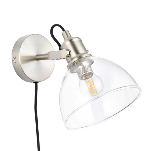 Wall light LED Plug-in Clear Glass Steel Nickel Effect Adjustable Modern - Image 1