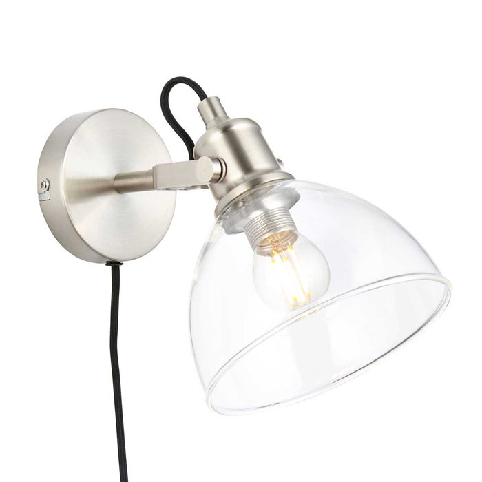 Wall light LED Plug-in Clear Glass Steel Nickel Effect Adjustable Modern - Image 3