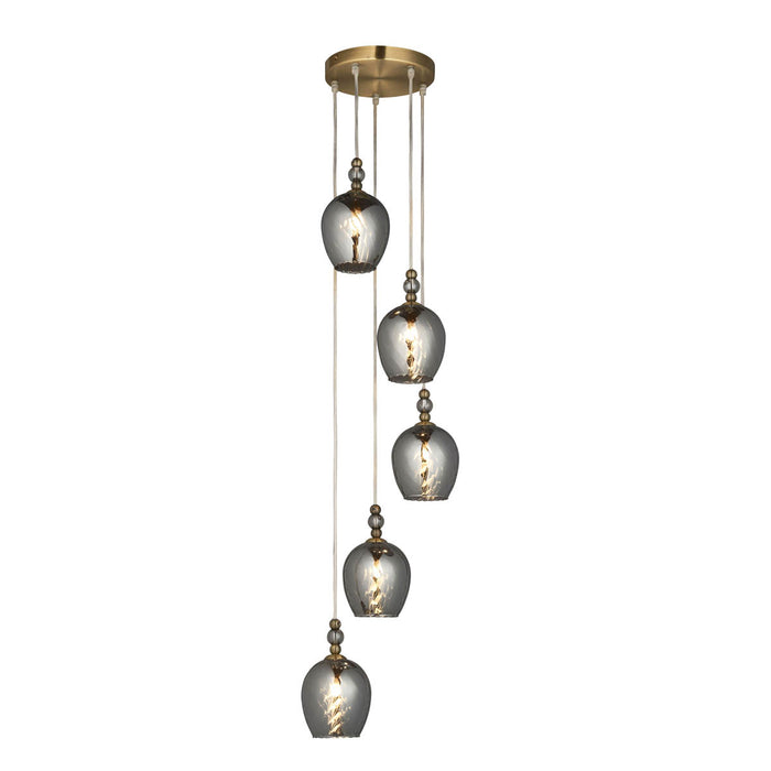 LED Pendant Ceiling Light Antique Brass Effect 5 Way Glass Shades Hanging Modern - Image 2