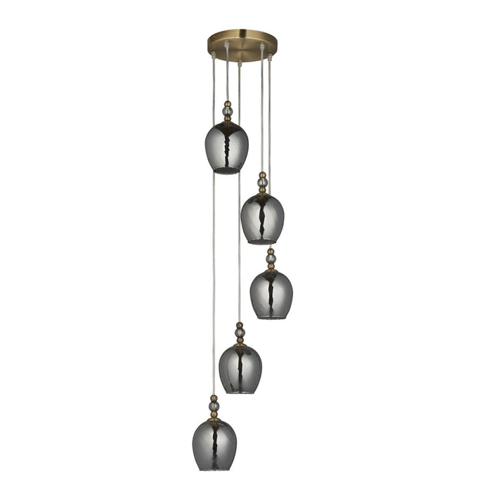 LED Pendant Ceiling Light Antique Brass Effect 5 Way Glass Shades Hanging Modern - Image 3