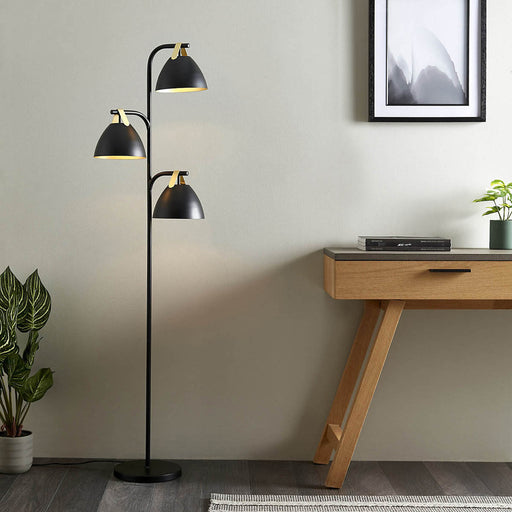 Floor Lamp 3 Light LED Steel Matt Black Finish Inner Gold Effect Modern - Image 1