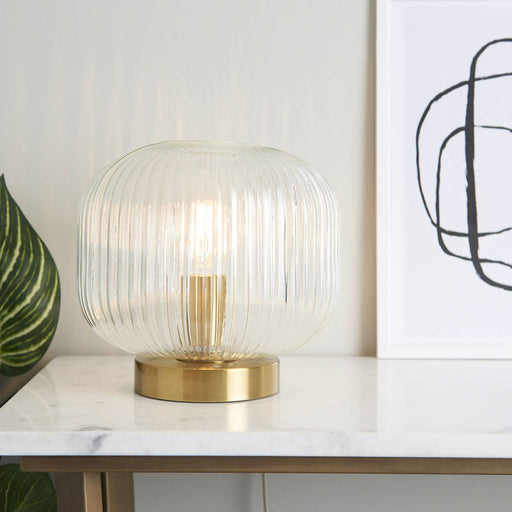 Lena Ribbed Brushed Gold effect Table lamp - Image 1