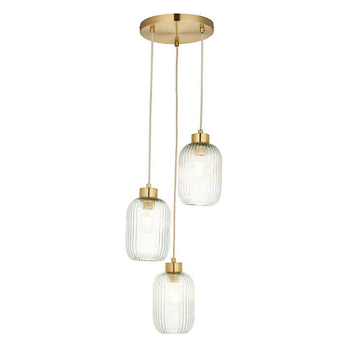 Ceiling Light 3 Way Brushed Gold Effect Ribbed Glass Dimmable E27 IP20 15W 240V - Image 1