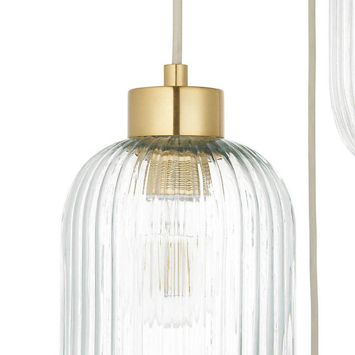 Ceiling Light 3 Way Brushed Gold Effect Ribbed Glass Dimmable E27 IP20 15W 240V - Image 2
