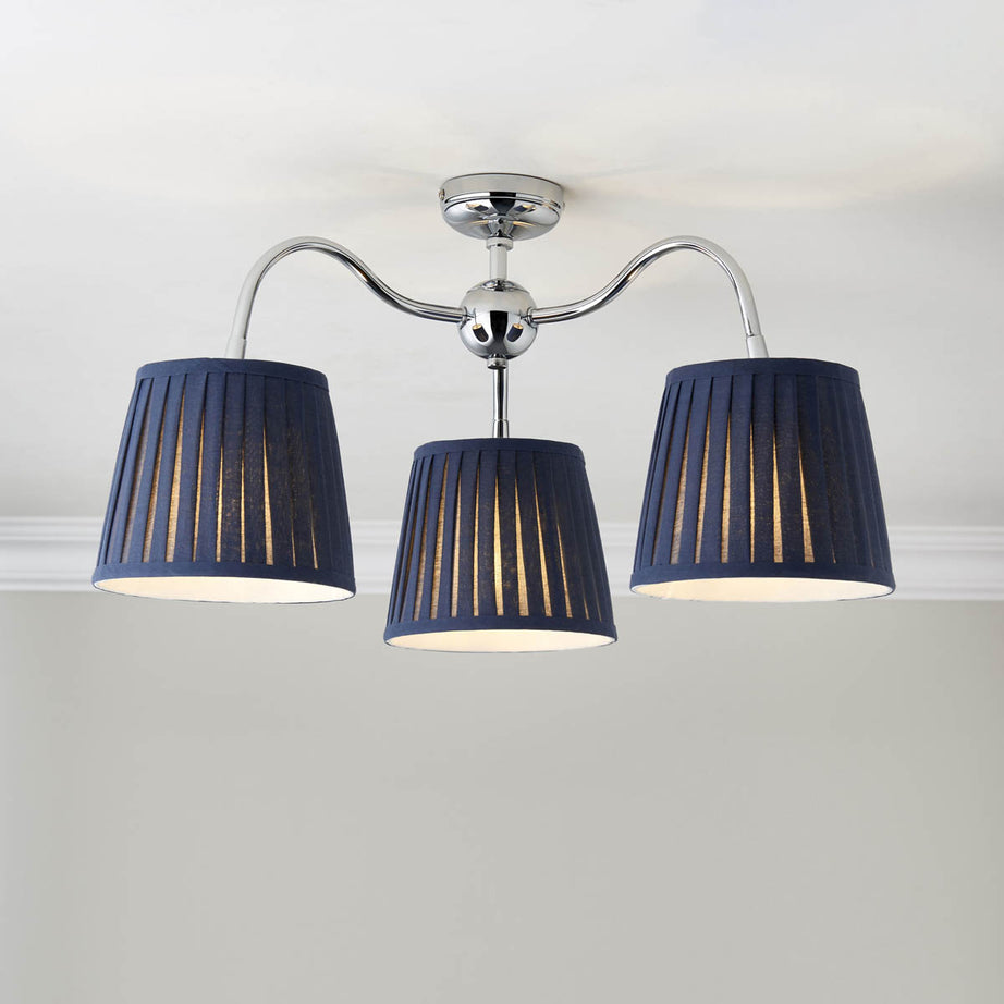 Lily Pleated Fabric & metal Navy 3 Lamp LED Ceiling light - Image 1