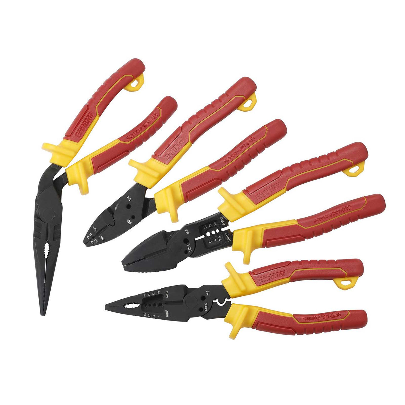 Erbauer 4 piece Chrome vanadium steel VDE pliers set E_PL11 Ergonomic soft-grip grip - Image 1