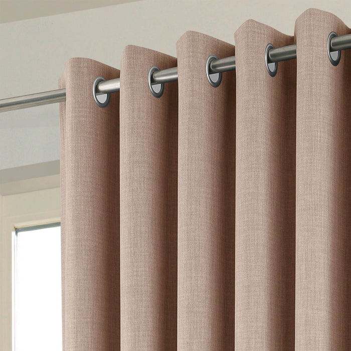 Eyelet Curtains Pair Blackout Natural Plain Linen Effect Elegant (W)228 (L)228cm - Image 2