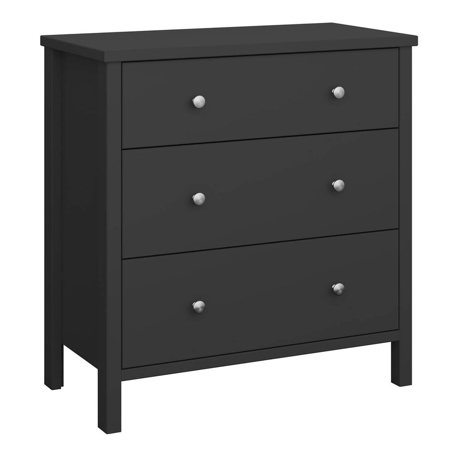 Chest of Drawers 3 Wide Drawer Satin Black MDF (H)840mm (W)800mm (D)410mm - Image 4
