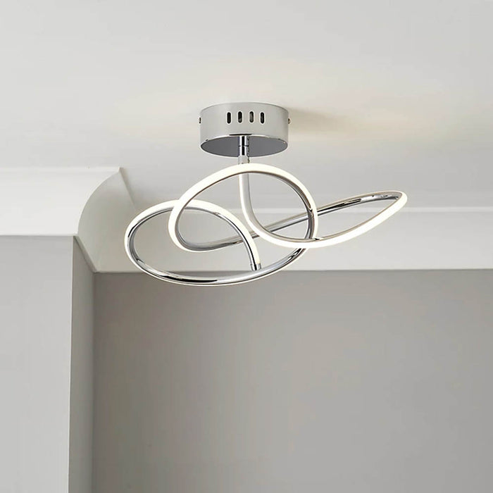 LED Ceiling Light ModernOpal Warm White Chrome Effect Bedroom Livingroom - Image 2