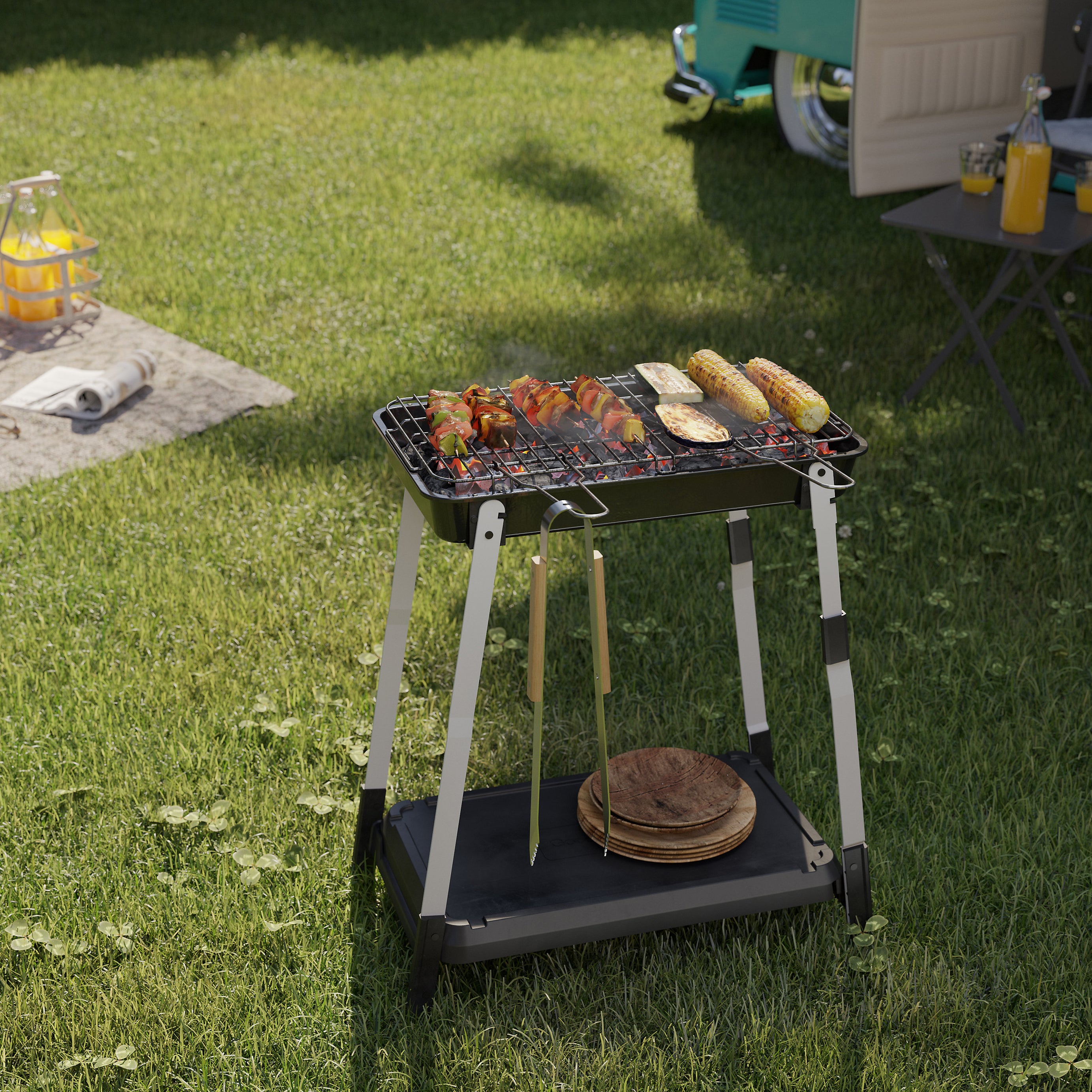 Garden Charcoal BBQ Black Portable Outdoor Barbecue Grill Compact Foldable - Image 1