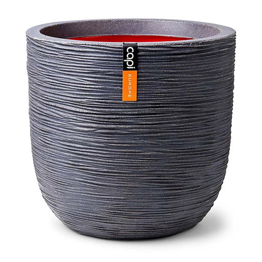 Planter Pot Round Ribbed Dark Grey Indoor Outdoor Weather Resistant 25L Dia 35cm - Image 1
