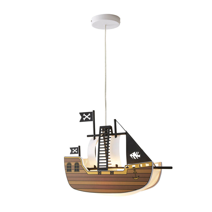 Pendant Ceiling Light LED Pirate Ship Kids Room Nursery Matt Brown (Dia)422mm - Image 1